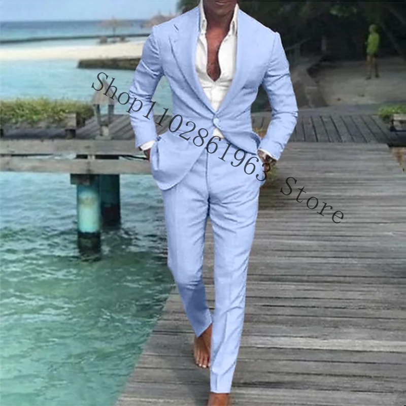 Latest Coat Pants Designs Beige Men Suit Prom Tuxedos Slim Fit 2 Piece Groom Wedding Suits For Men Custom Blazer Terno Masuclino