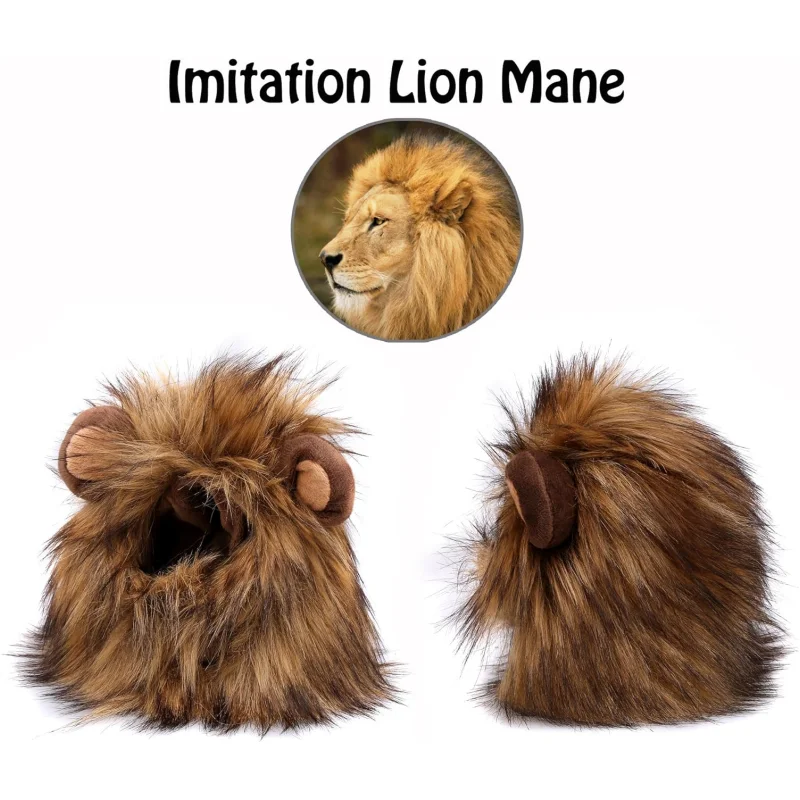TONG Cat Lion Costume Hat Lion Mane Wig for Cat Costume Lion Hair Cat for Halloween Christmas Lion Head Mane Hat for Cat