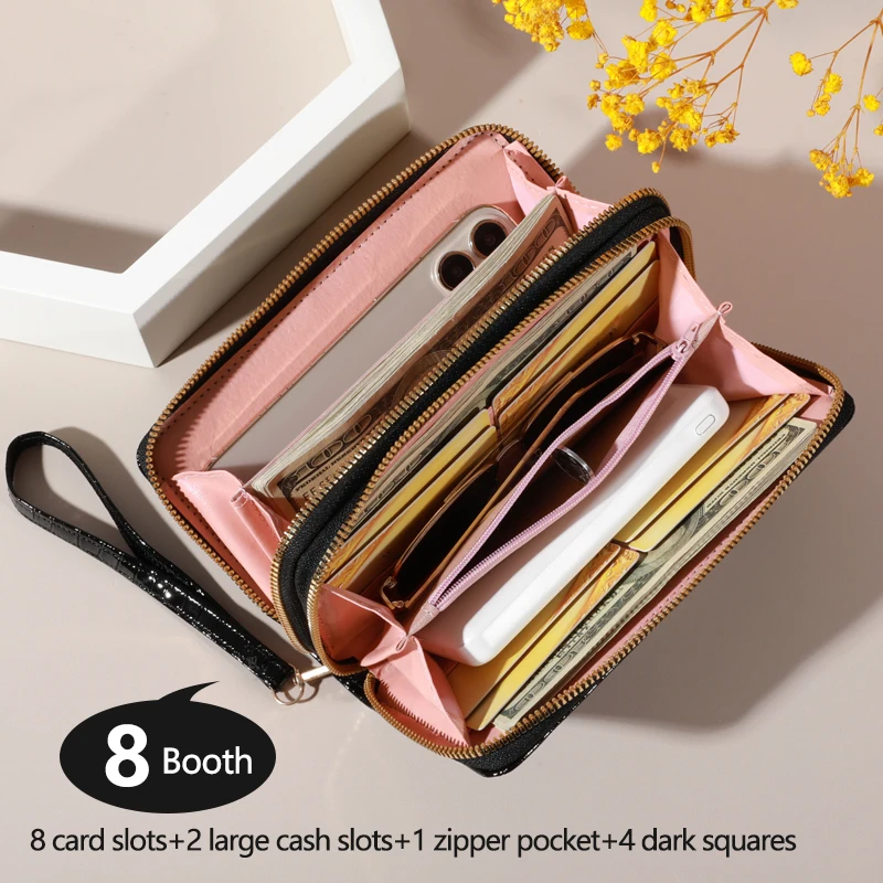 Chic Vintage Double Layer Clutch Wallet - Retro Zipper Coin Purse & Wristlet - Fashionable Womens Accessory with Secure Storage image 5
