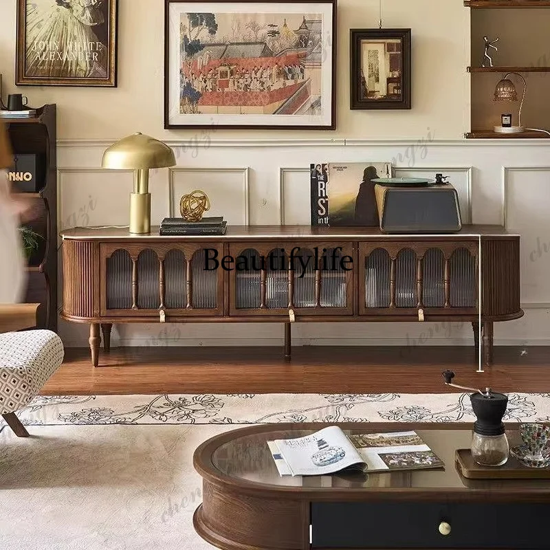 French Retro Solid Wood TV Cabinet American Style Storage Locker for Small Apartment Living Room Home Furniture