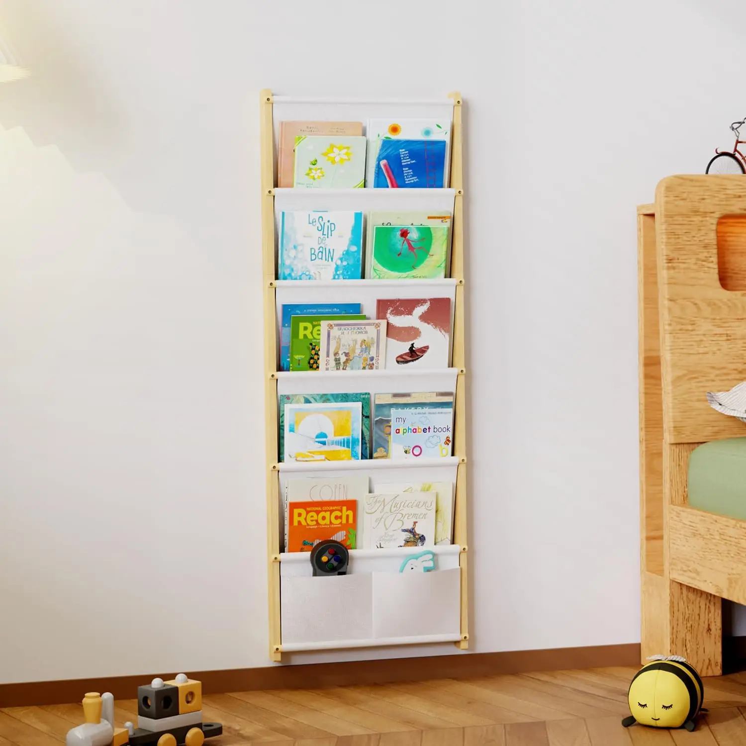 رف كتب عائم على الحائط مكون من 6 طبقات لغرف الأطفال والحضانة والفصول الدراسية - منظم من الخشب الطبيعي #6