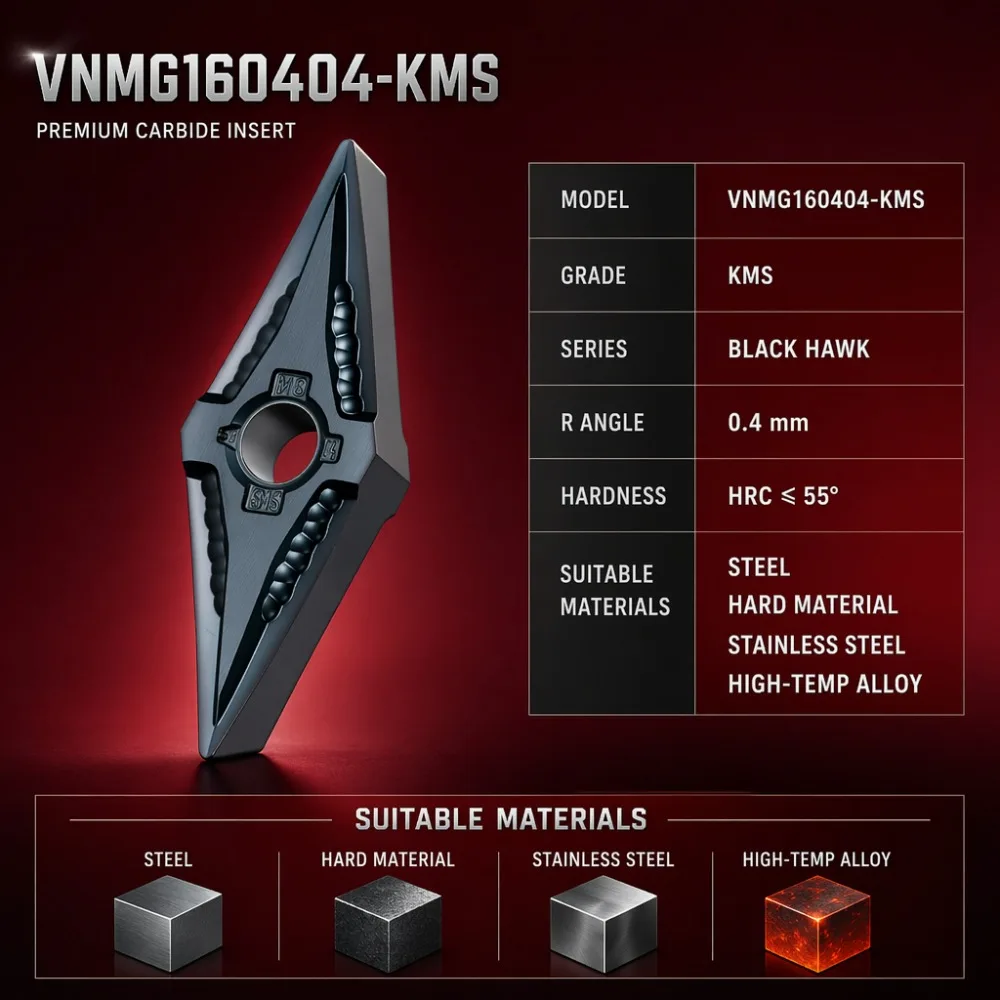 VNMG160404-KMS Steel Parts Hard‑to‑machine Materials Stainless‑steel High‑temperature Alloys and Other Sticky Work‑pieces
