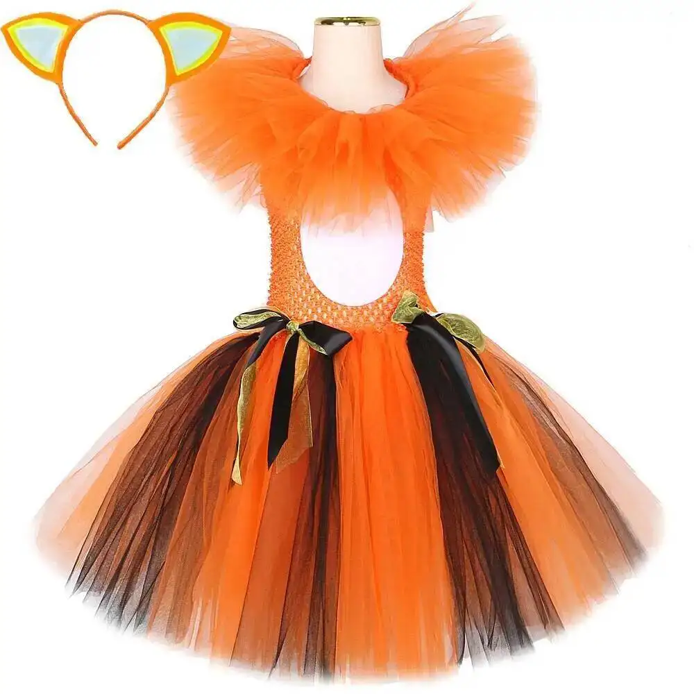 

Black Orange Cat Ballet Tutus Dress for Baby Girls Animal Disguise Costumes for Kids Birthday Carnival Outfit with Ears Hairbow