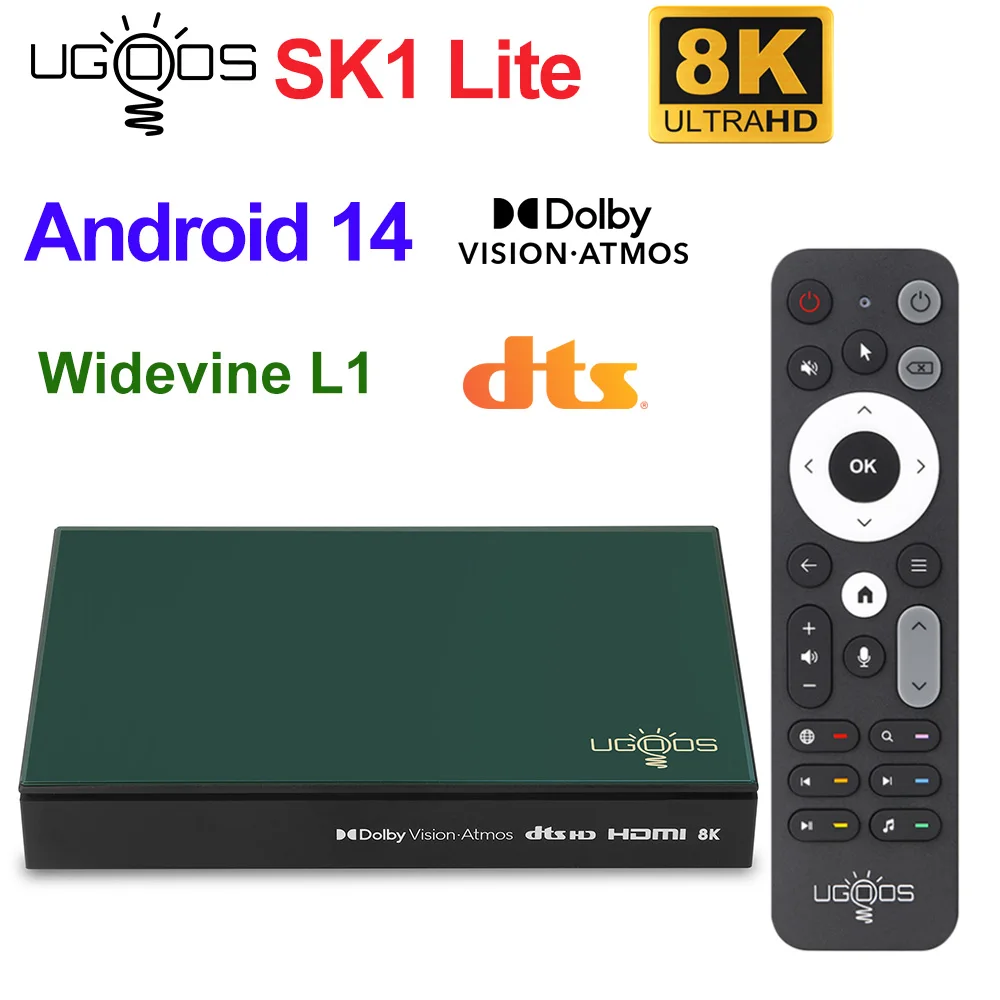Ugoos SK1 8K Ultra HD TV Box – Amlogic S928X-K, 8GB RAM, 128GB Opslag, WiFi6, Bluetooth 5.2, USB3.0, AV1 En H.265 Ondersteuning