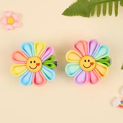 2pcs Rainbow Color Hair Clips For Girls ,Cute Sunflower Decor Alligator Clips With Heart pattern Accessories ,Hair Accessories