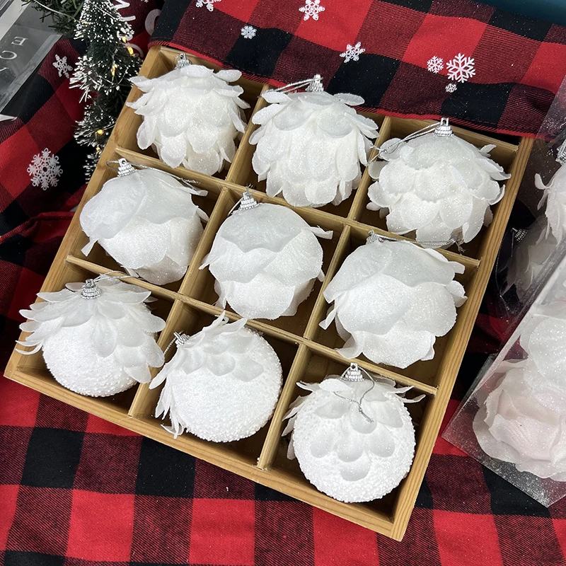3pcs/box 8cm White Christmas Ball Christmas Tree Hanging Pendant Flower Foam Snow Ball Xmas Decor For Home New Year 2025 Navidad