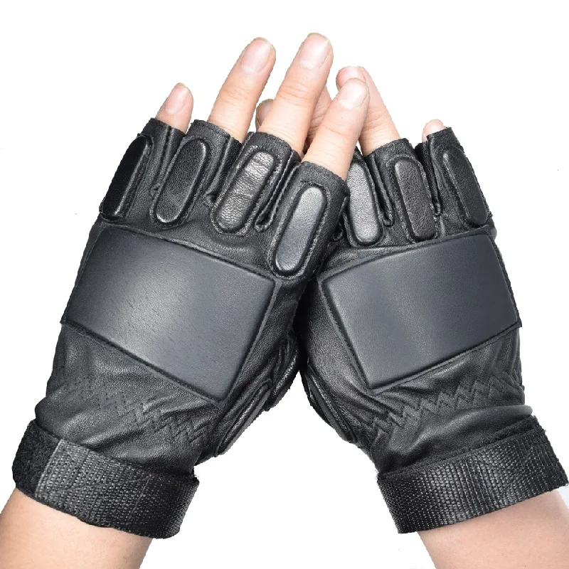 Drop Ship Men Nappa Leather Tactical Gloves Half Finger Fingerless Motorcycle Fitness Cycling Hunting Driving Glove