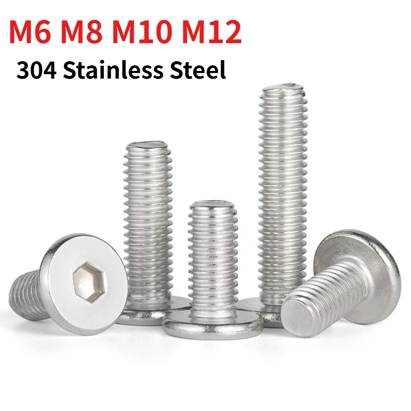M6 M8 M10 M12 304 Stainless Steel Ultra Low Profile Hex Socket Screw, Flat Large Head Allen Machine Screw