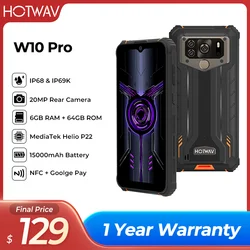 HOTWAV-teléfono inteligente W10 Pro, resistente al agua IP68, P22, Android 12, 6GB + 64GB, 6,53 pulgadas, cámara trasera de 20MP, 15000mAh