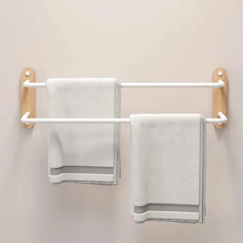 

Aluminum Bathroom White Wood Towel Hanger Wall Mounted 30-50 CM Towel Rack Wood Towel Bar Rail Bathroom Accessories