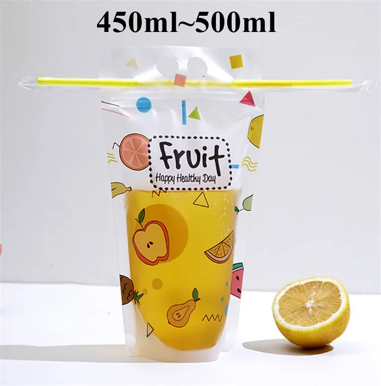 100PCS with Straws DIY Cute Beverage Coffee Milk-Tea Fruits Juice Bar Club Wedding Xmas Party Sandbeach Portable Plastic Pouches