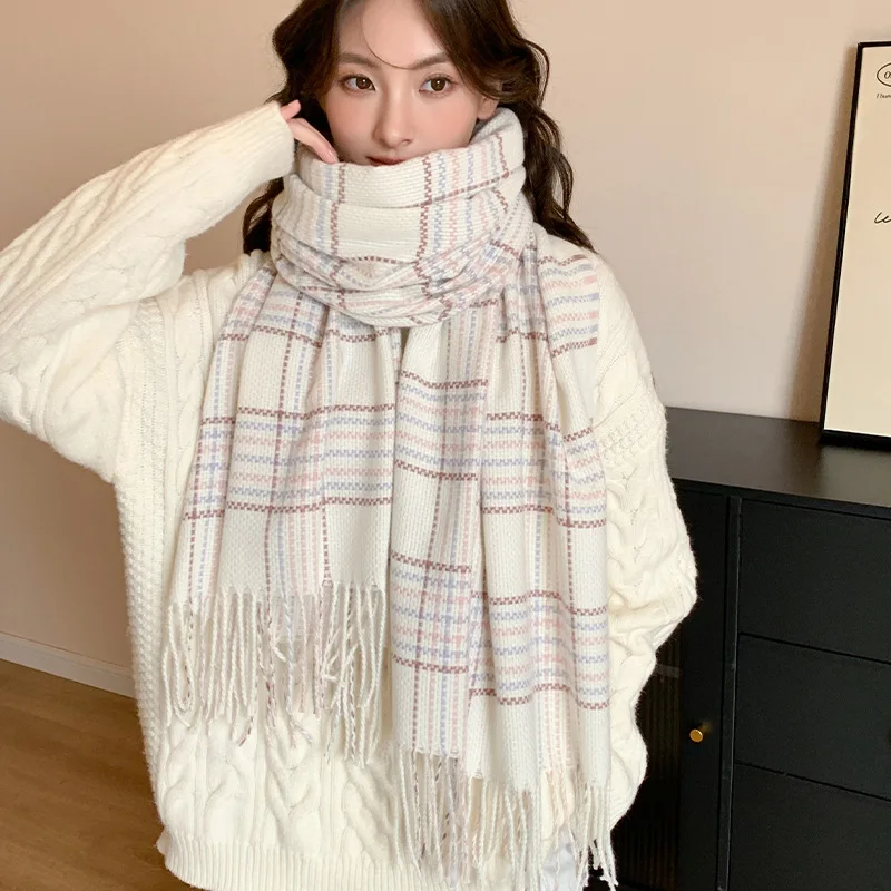 New Plaid Scarf Women's Fashion Autumn and Winter Thickened Warm Tassel Shawl Thickened and Lengthened Neck