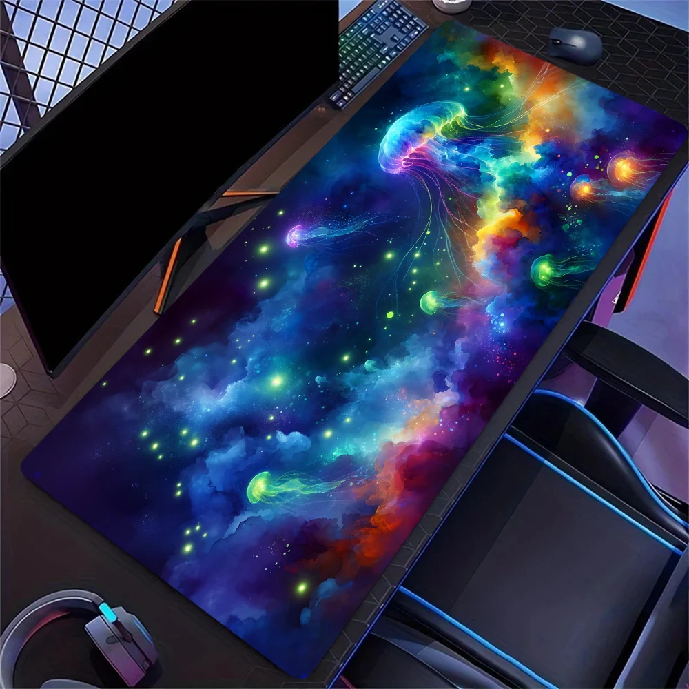 

Большой игровой коврик для мыши XXL — красочный дизайн медузы туманности, прошитые края, коврик для компьютерного стола для игрового ПК и офисного использования