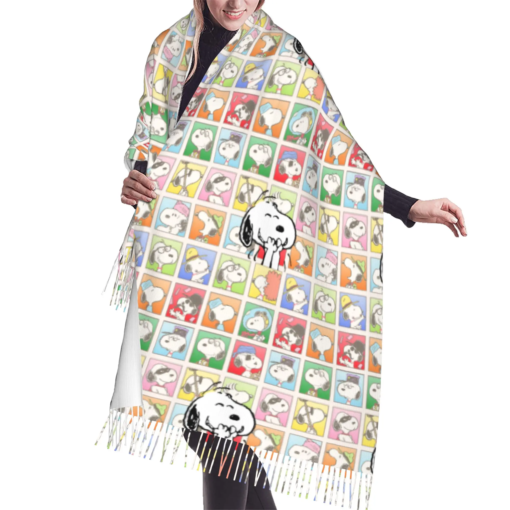 Custom S-snoopied Dog Scarf Wrap Women Long Winter Fall Warm Tassel Shawl Unisex Anime Manga Scarves