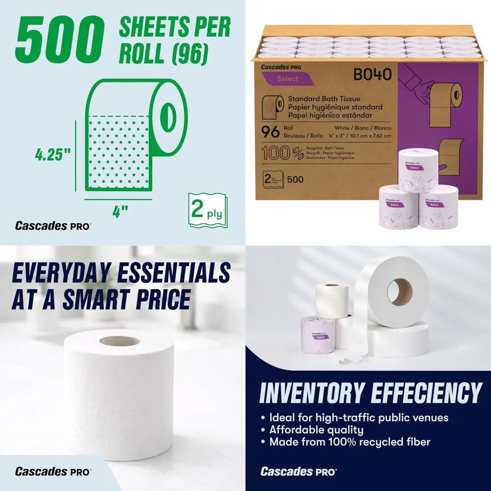 

Экологичная туалетная бумага из переработанного сырья, 2-слойная, 500 листов в рулоне, 96 рулонов в коробке, белая