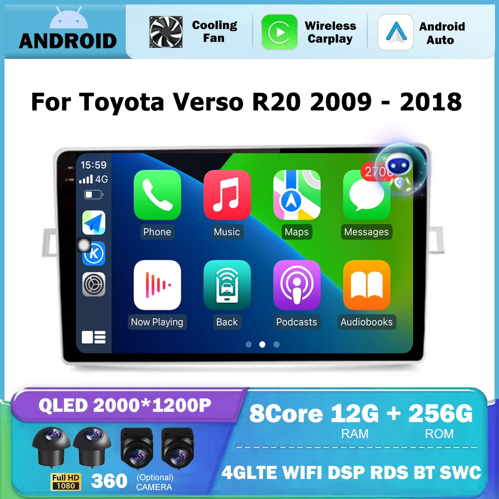 9'' Wireless CarPlay For Toyota Verso R20 2009 - 2018 Android Auto Radio stereo Car Multimedia GPS Touch Screen Tools 4G WIFI