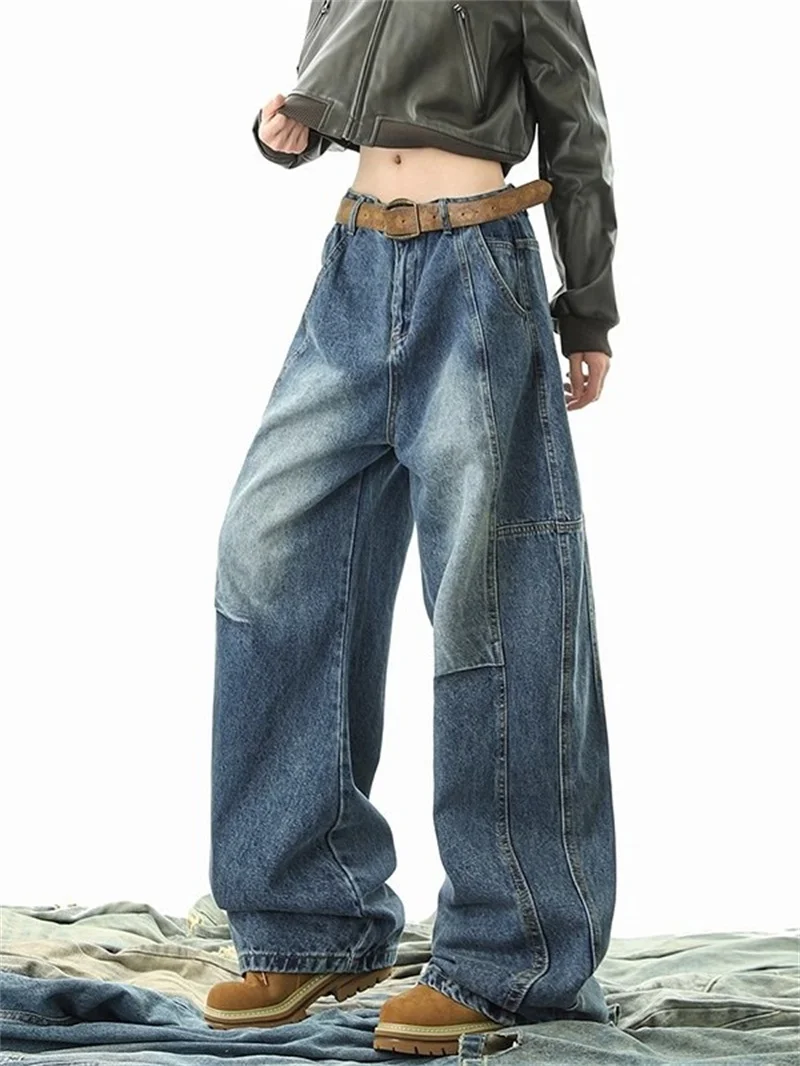 

Мужские зимние джинсы в стиле ретро American Knife, широкие, свободного прямого кроя, с деконструированным дизайном в стиле Hong Kong Sle