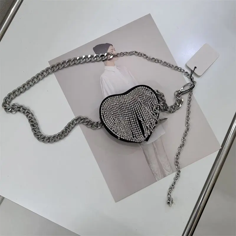 Miyagawa Fashion 2023 Metal Chain Sparkling Diamonds Tassel Crossbody Versatile Mini Love Vintage Iron Chain Small Bag