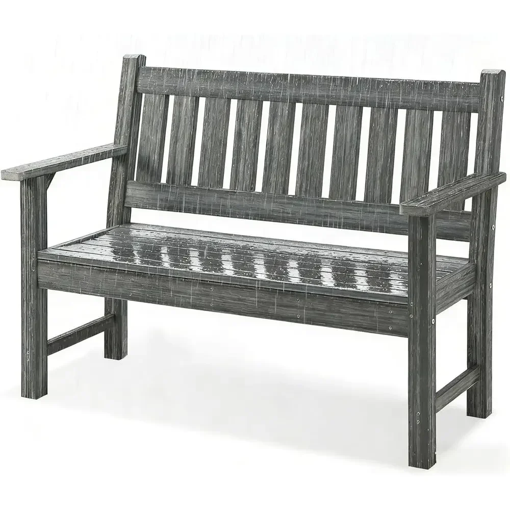2-Person Grey Poly Lumber Outdoor Bench for Garden, Patio, Porch, and Park