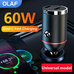 Olaf 60W Dual USB C caricabatteria da auto ricarica rapida QC 3.0 Mini USB tipo C caricabatteria da auto per iPhone Huawei Samsung Laptop Tablet