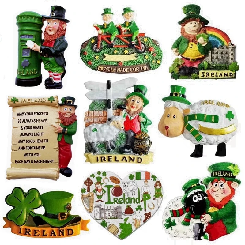 Irish Lucky clover Cute Sheep Two Person Scooter 3D Fridge Magnets Ireland Tourism Souvenirs Refrigerator Magnetic Stickers