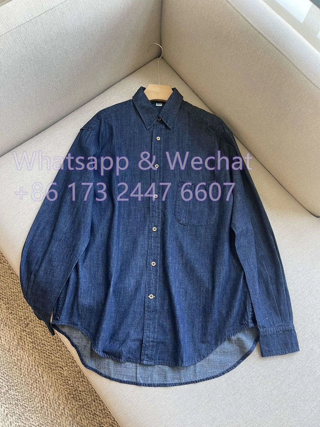 4*5*R Autumn Women Shirt Tops Blue Denim Long Sleeve Elegant Front Button Button Cuffs Oversize Straight Shape