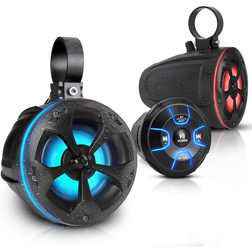 

Waterproof Off Road Speakers - 4" 800W Active Passive Marine Grade Wakeboard Tower RGB Speakers System w/Bluetooth Controller,