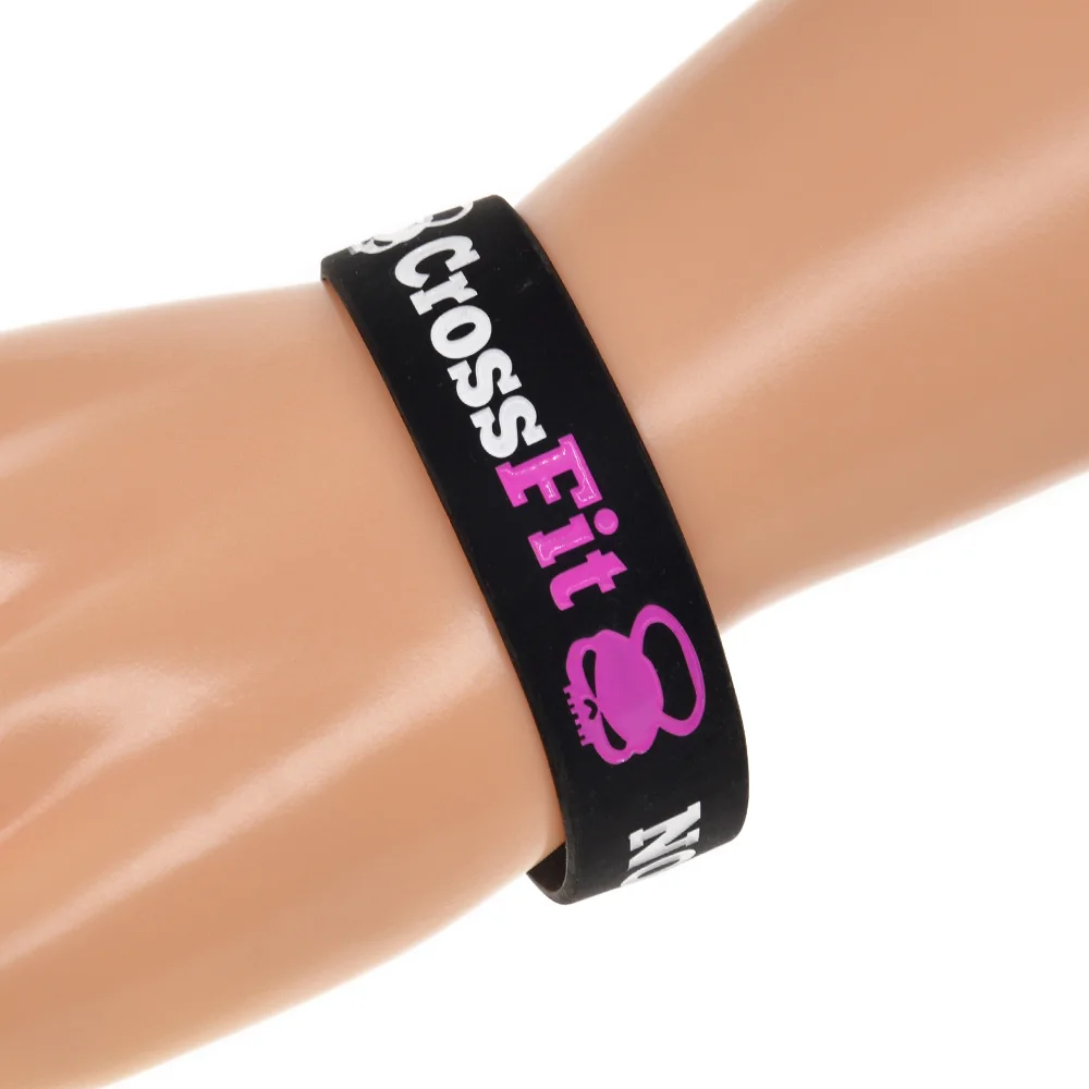 1 PC CrossFit No Pain No Gain Silicone Rubber Bracelet 3/4 Inch Wide Band Motivational Logo