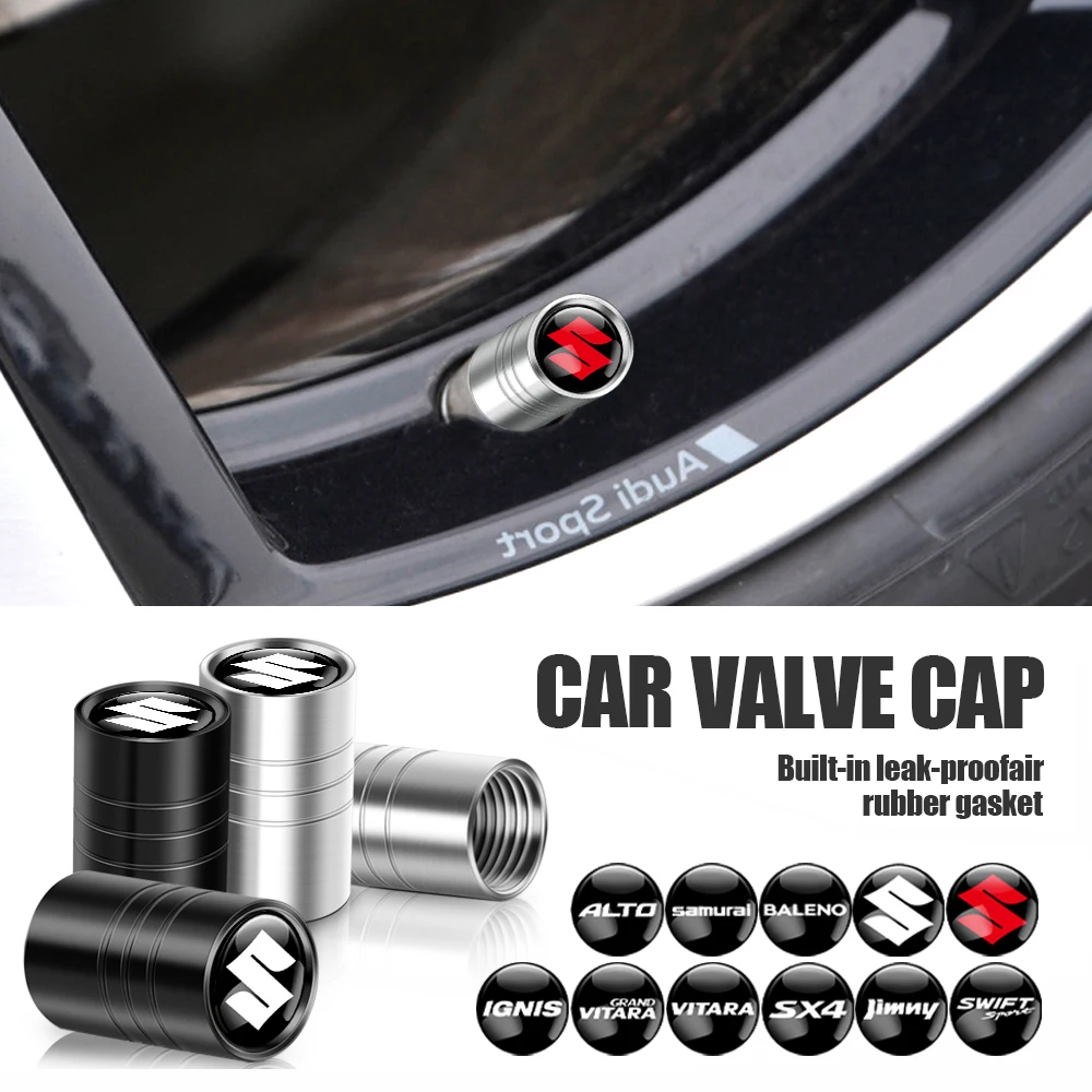 

4Pcs Metal Auto Tire Valve Stems Cap Wheel Stem Air Valve Cover For Suzuki Swift Jimny IGNIS ALTO Samurai Grand Vitara Baleno