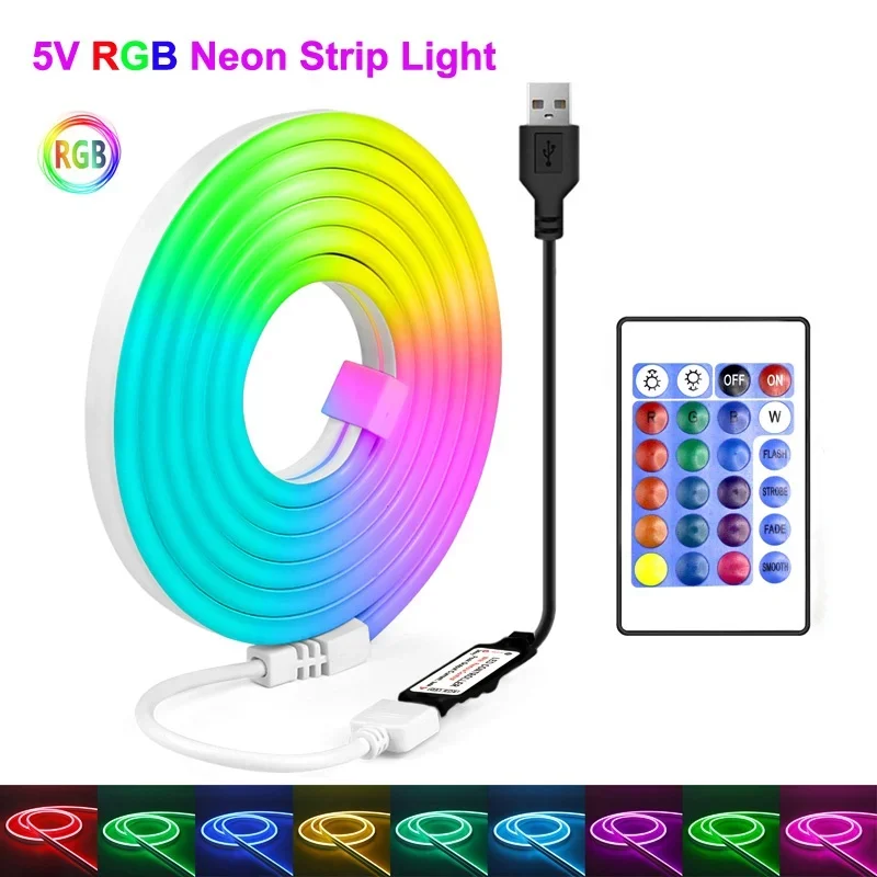 5 В USB RGB светодиодный неоновый светильник с 24 клавишами ИК-пульт дистанционного управления Неоновая вывеска Веревочные светильники Гибкий водонепроницаемый уличный/домашний декор для спальни Mi