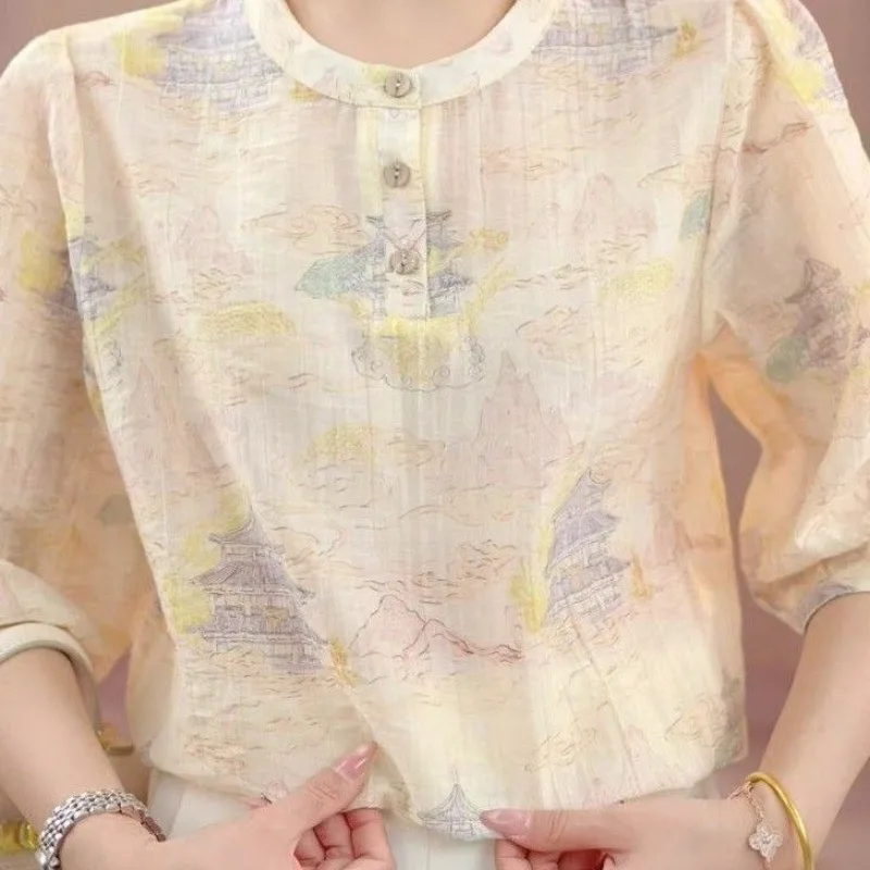 2025, modisches bedrucktes neues Hemd, Dreipunkt-Pullover mit lockerem Temperament, vielseitiger Damen-Stil, eleganter Pullover