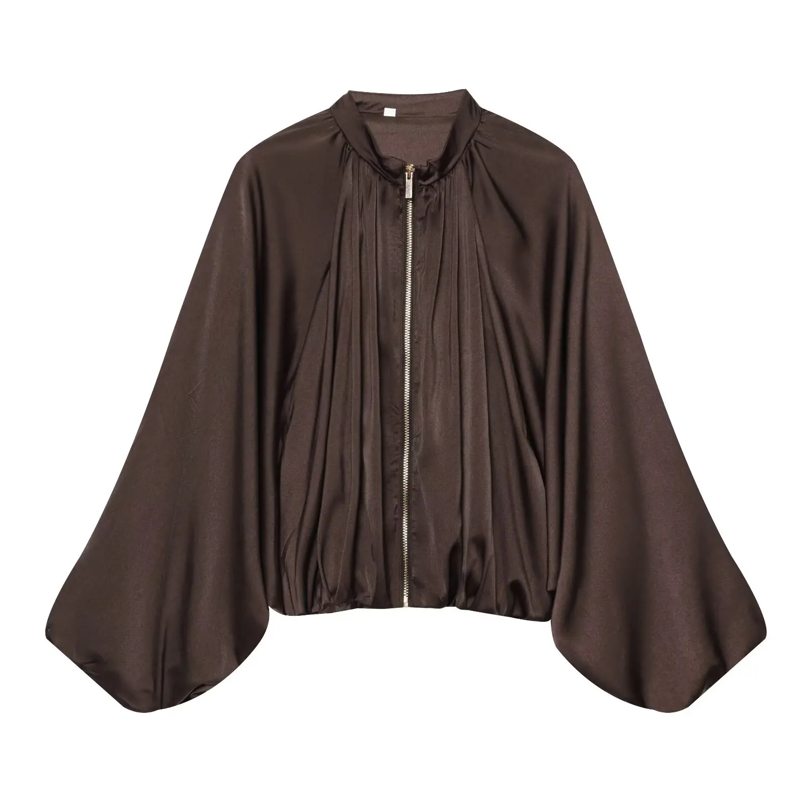 KONDALA Damen Casual Satin Bomberjacke Trendige High-Street Reißverschlussjacke Neu 2026 Frühherbst Elegante Schicke Puffärmel-Jacke – Detail 12