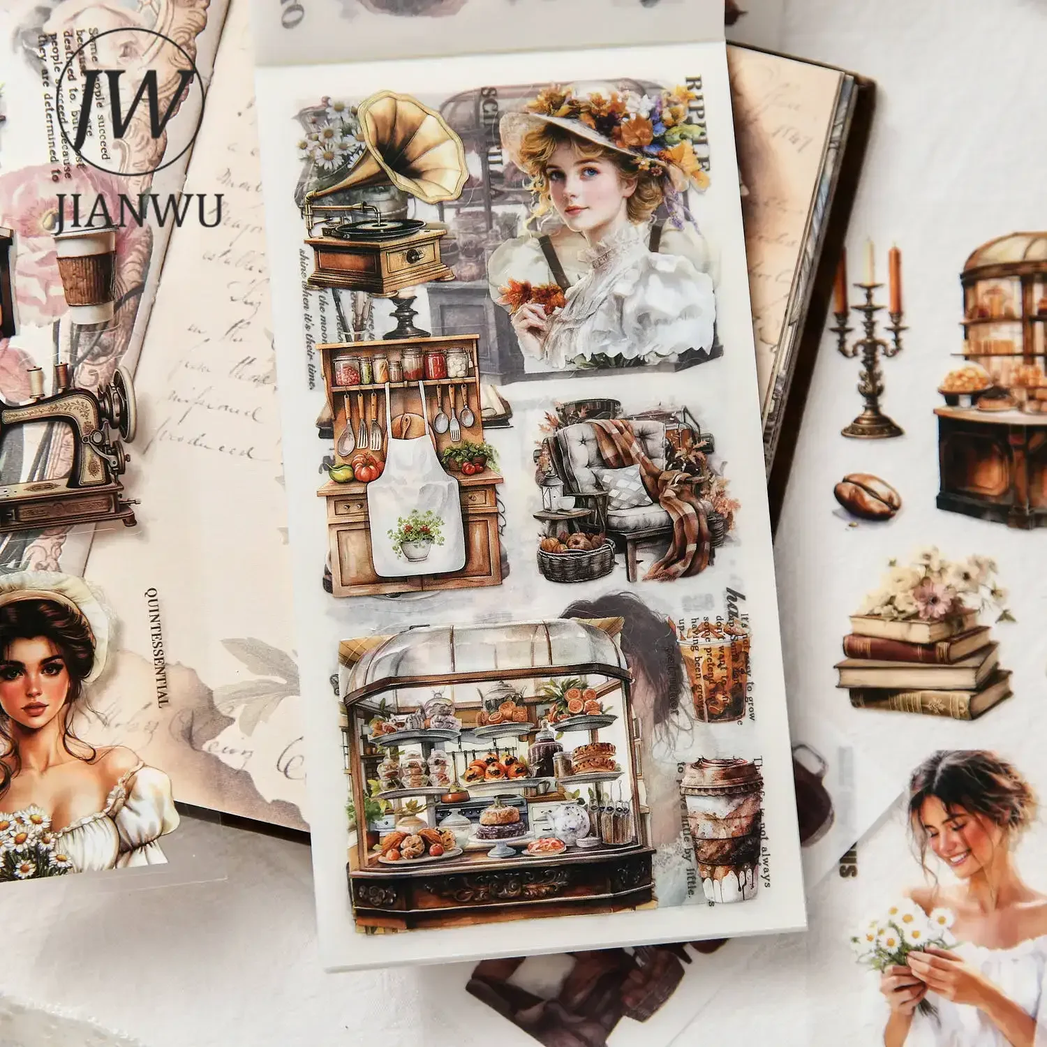 JIANWU Vintage Flower Character Landscape Material Collage Scrapbooking Sticker Book Creative DIY Journal Stationery - view 3
