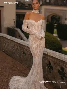 Yeni Nesil Denizkızı Kesimli Dantelli Kalp Yaka, İllüzyon Sırtlı, Kollu, Omuzdan Düşen, Özel Tasarım Gelinlikler Vestidos De Novias 8 best sales Dantel denizkızı gelinlik - №4