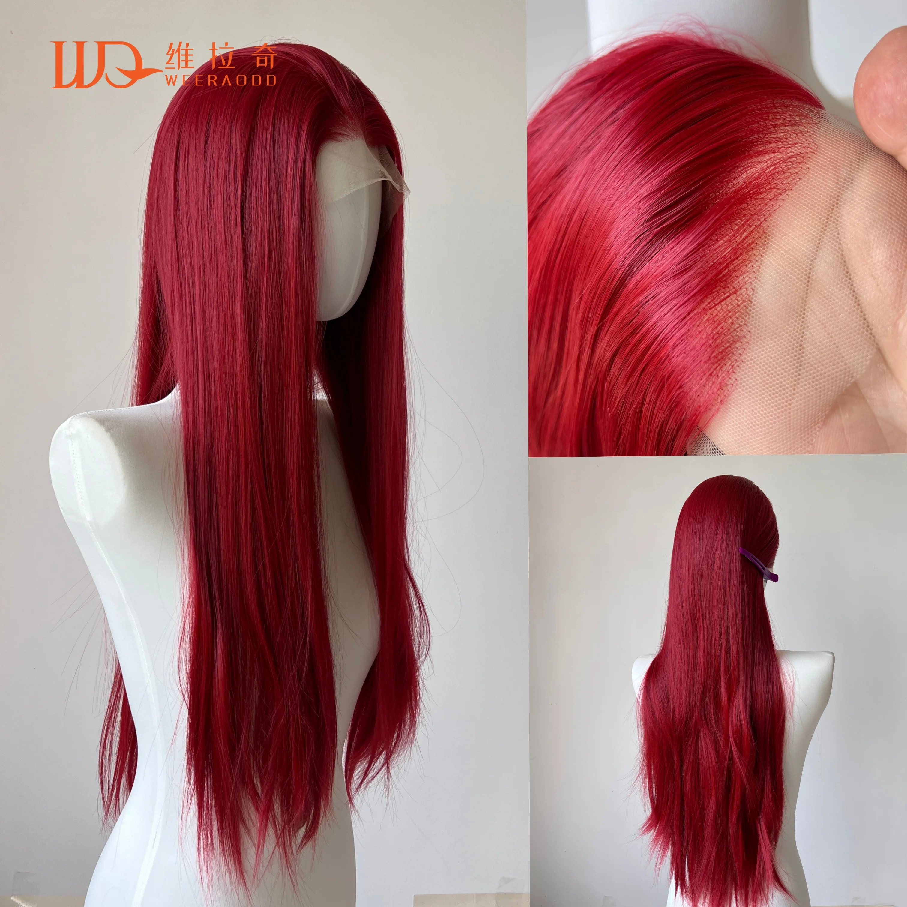 

Бордовые парики фронта шнурка для модных женщин 26-дюймовые HD длинные прямые натуральные фронтальные кружева высокого качества синтетические для косплея