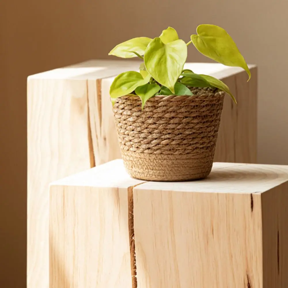New Handmade Flower Plant Pot Straw Weaving Round Wicker Basket Rattan Straw Planter Basket Indoor Outdoor