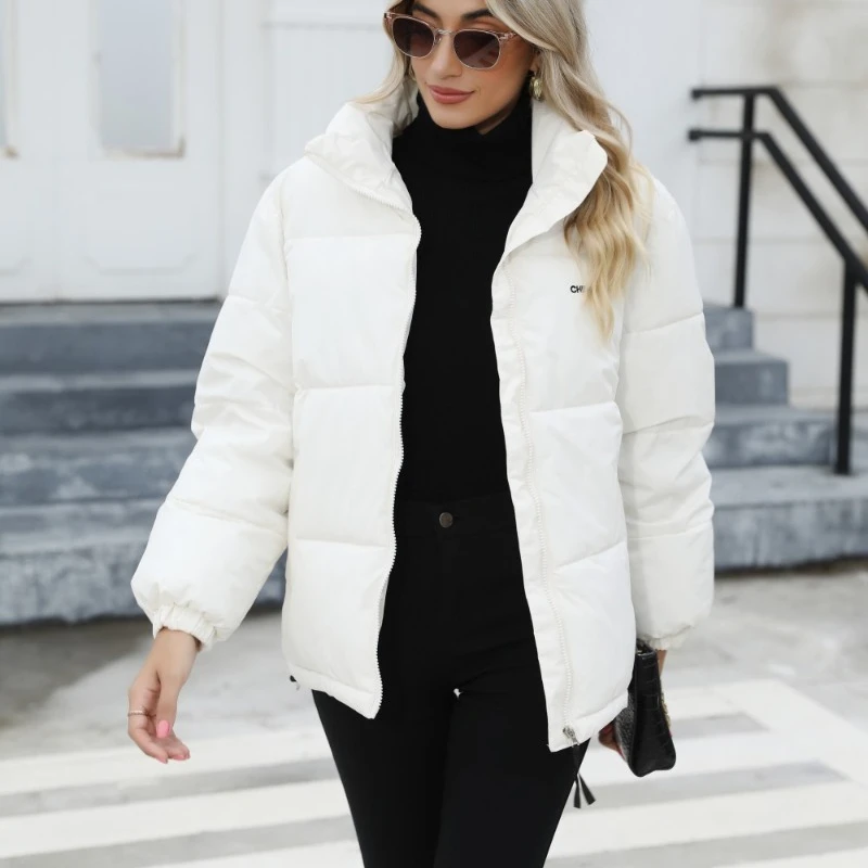 Women Winter New Outer Wear Elegant Sweet Zipper Cotton Loose Premium Niche Design Practical Leisure Bright Laser High-end Sense