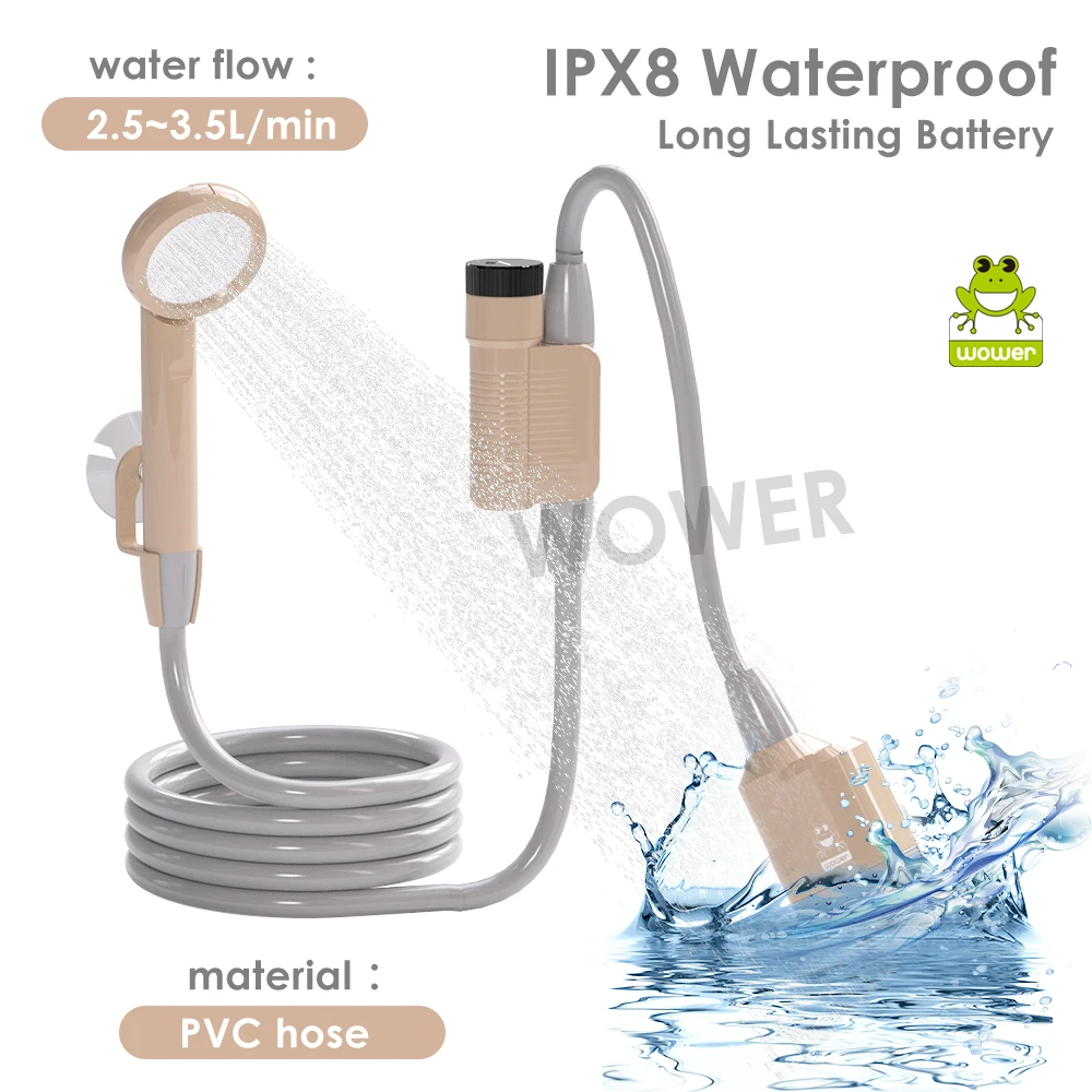 WOWER Portable Shower 4000mAh IPX8 Waterproof with Digital Display Rechargeable Portable Shower for Camping Travel Shattaf