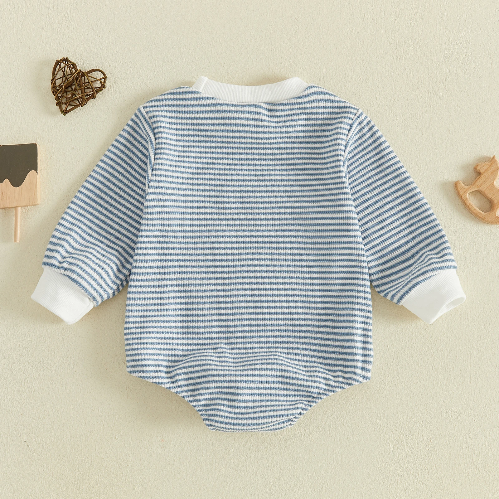 Baby Boy Waffle Romper Long Sleeve Round Neck Letter Embroidery Bodysuit Baby Boys Fall Clothing