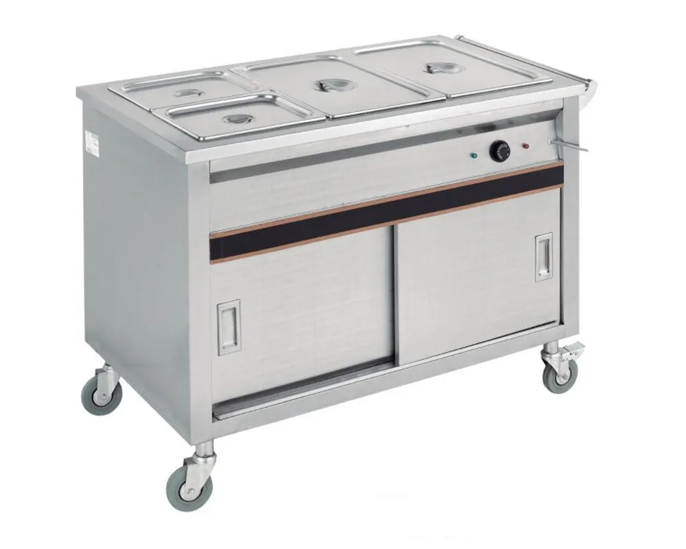 Commercial stainless steel electric buffet bain marie trolley food warmer with cabinet