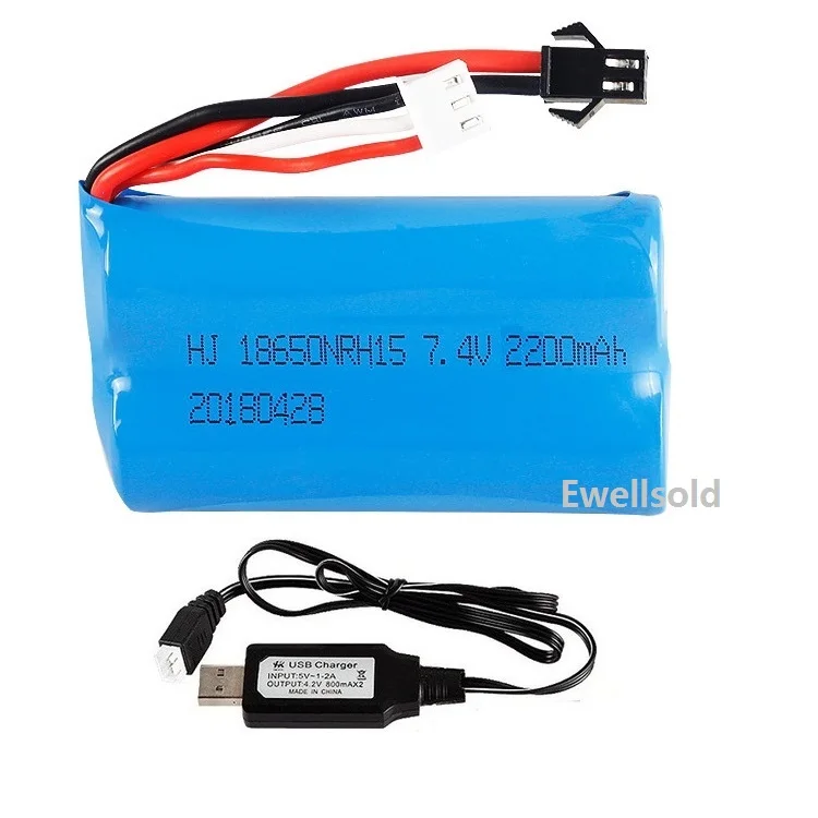 Batterie Eddie ion 2S 7.4V 2200 mAh 18650, prise SM/USB pour WPL MN99S D90 U12A S033g Q1 H101 H103 RC, voitures, camions, bateaux, tank pie