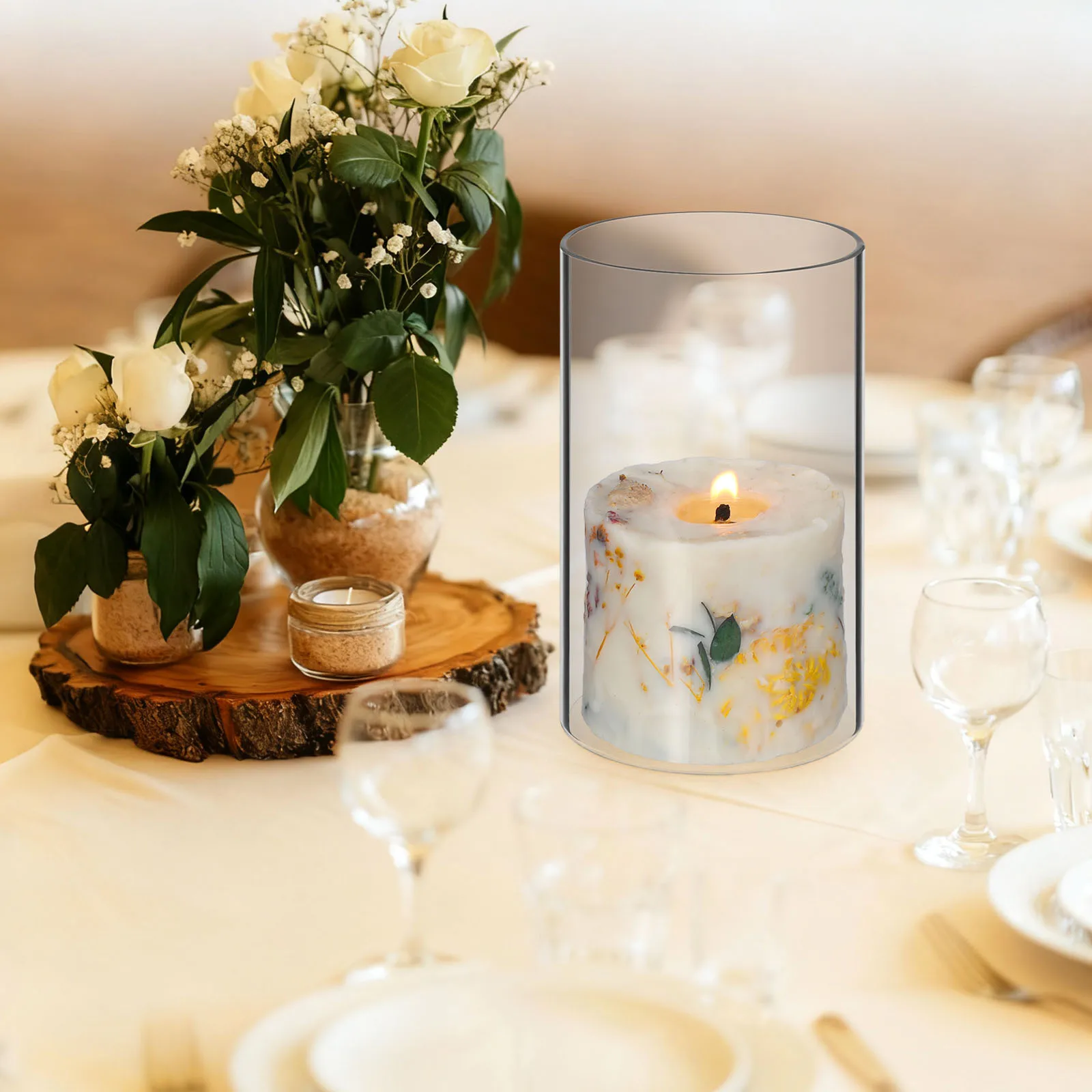 

2Pcs Transparent Glass Dome Covers for Home Use Clear Holder Windproof Decorative Glass Cloche