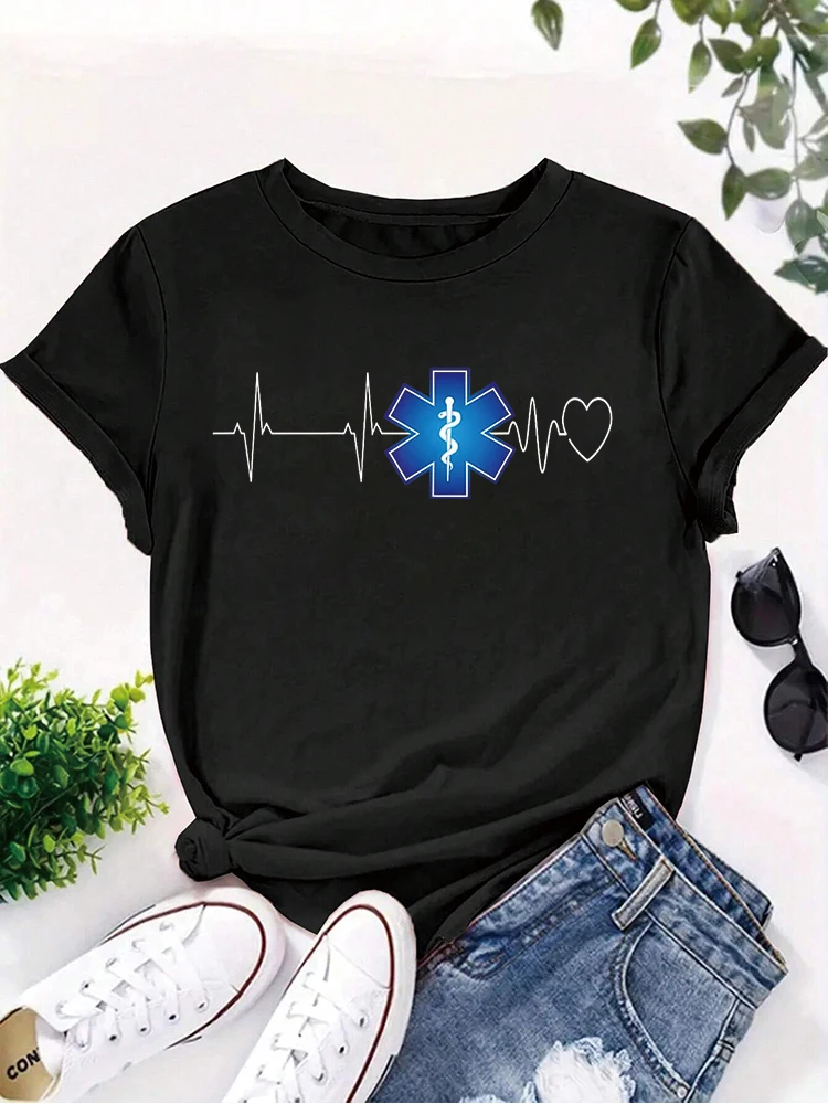 Paramedic Heartbeat Emergency Emt Ems Gift T-Shirt Tshirts For Women Graphic Women\'s T-Shirt Tee Tops Fashion Clothing