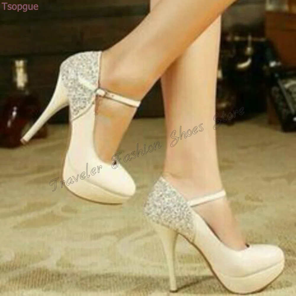 Apricot Buckle Decor Platform Pumps Stilettos High Heels High Heel Shoes for Women Fashion Heels 2024 New Zapatos Para Mujere