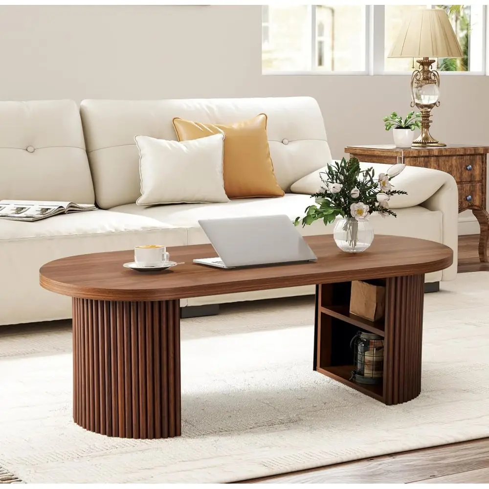 

Mid-Century Modern Walnut Oval Coffee Table, 47 for Living Room or Office