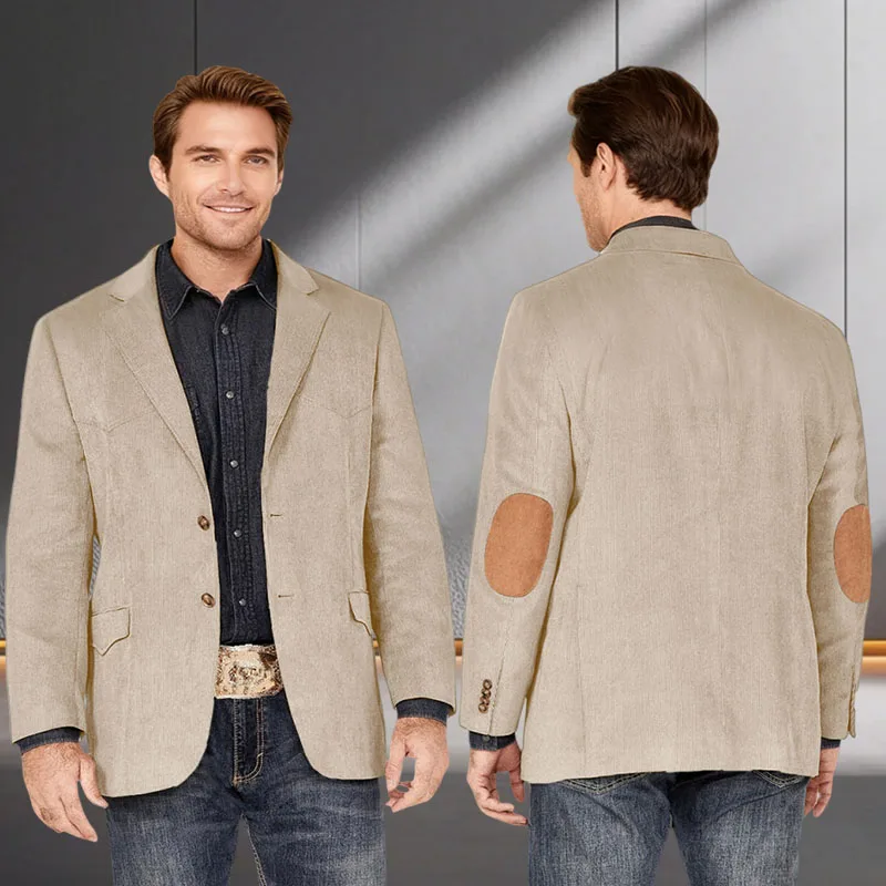 

Men's suit Coat Corduroy Single Breasted Cuff Splicing Suit Jacket Business Leisure Slim Fit Tailored Male Blazer
