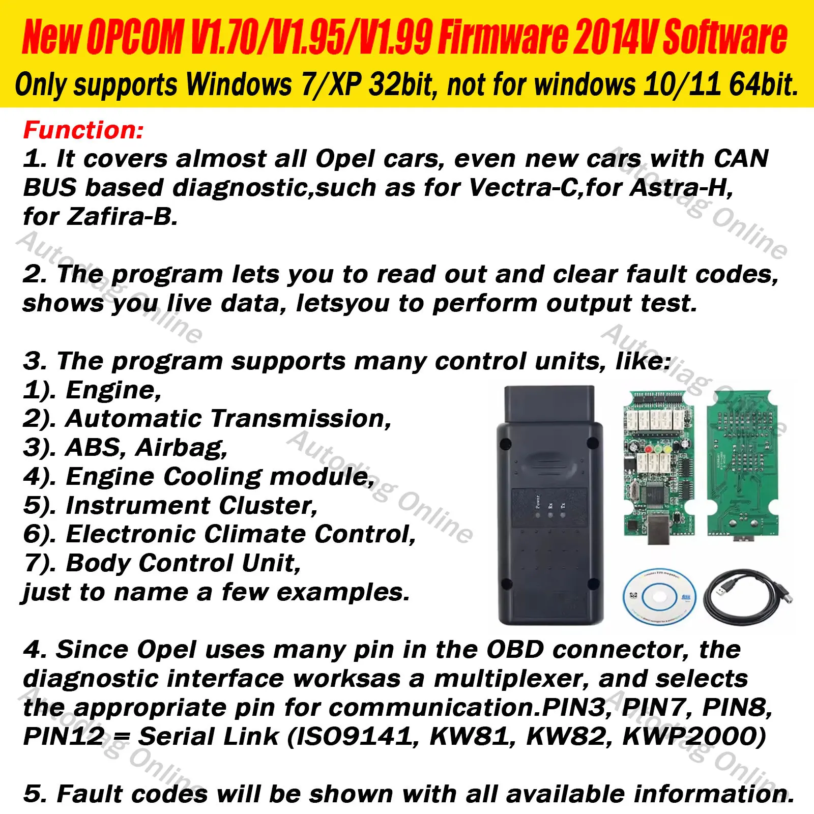 Opcom V1.99/1.95/1.70 For Opel OBD2 Diagnostic Scanner With PIC18F458 FTDI Chip Flash Firmware Update CAN BUS OBD2 Scanner