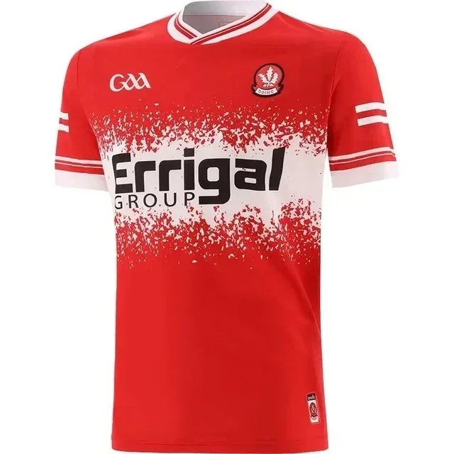 2024 Derry GAA Jersey rumah kemeja pria Fermanagh GAA Jersey rumah 2024 Jersey Rugby Tipperary GAA kaus daerah rumah Ukuran: S-5XL