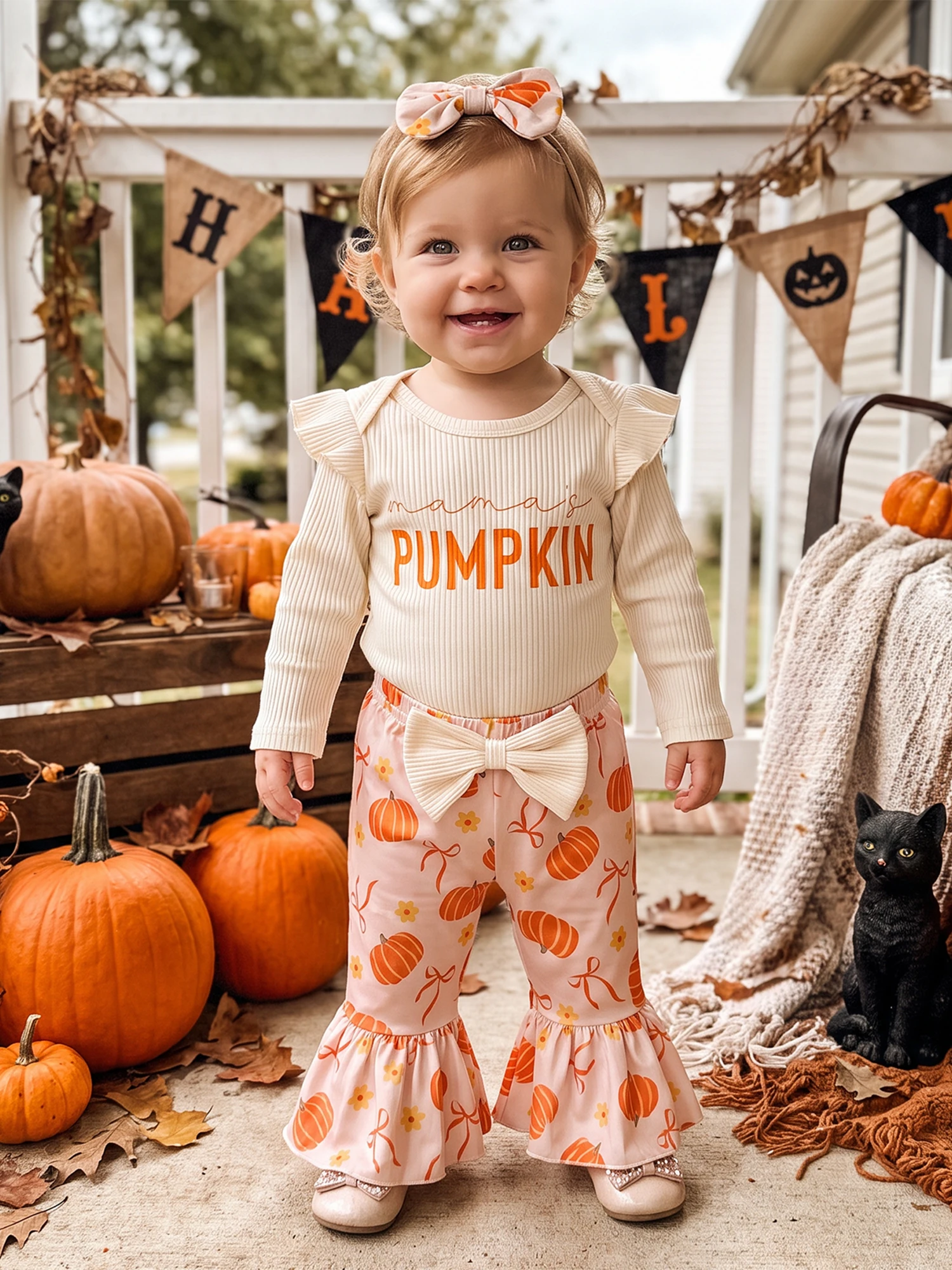 Halloween-Outfit-Letter Flare Pants Flare Pants Pants Halloween Baby Girl Halloween Letter Baby Girl Durable