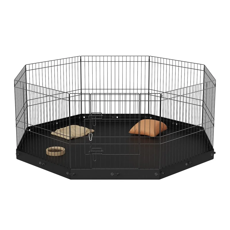 

8-Piece Foldable Metal Dog Pen with Bottom Mat, 24" High, Ground Stake Included, Indoor Outdoor Pet Fence for Small to Medium Dogs, Portable Puppy Kennel for Camping and Yard